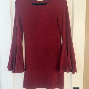 Burgundy Flare Sleeve Dress knit sweater dress
